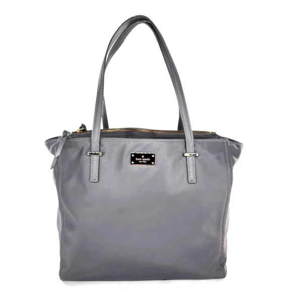 Kate Spade Wilson Road Talya Grey Nylon Dual Leather Handles Large Tote Bag - Picture 1 of 15